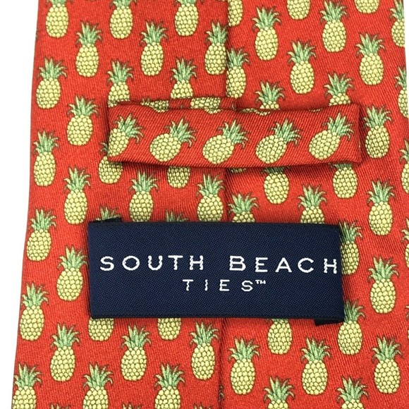 SOUTH BEACH TIES Red Yellow Green Pinneapple Fruit Men's Silk Necktie ITALY 58" - Picture 6 of 9